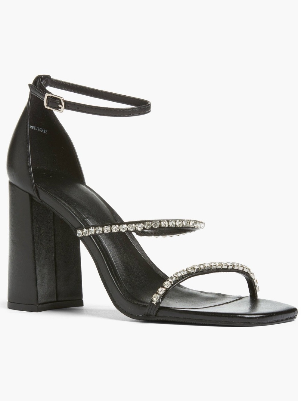 BP Black Ankle-Strap Block Heel Sandal with Crystal Straps Various Sizes